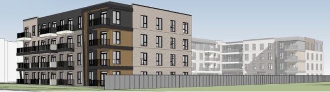Rendering of a residential project compared with a reference building