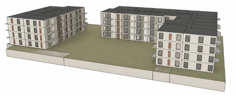 3D model of three residential buildings used for energy analysis